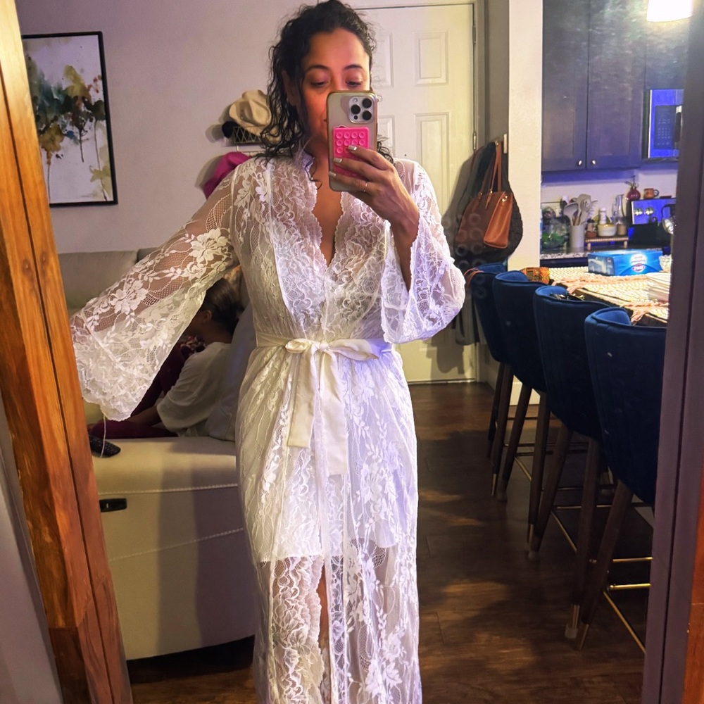 Vintage Jonquil by Diane Samandi White Lace Robe | Bridal Boudoir Peignoir